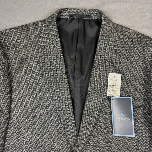 NWT TailorByrd Gray Herringbone Two Button Suit Jacket Blazer Moon Tweed Sz 48L - Picture 1 of 12